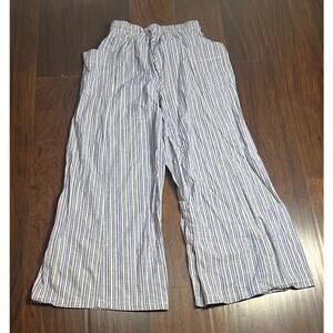LaBiz striped blue and white wide leg cotton linen blend pants size small